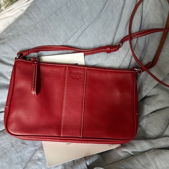 Coach Handbags - Coach Hampton Slim Demi Red Leather Crossbody Bag
